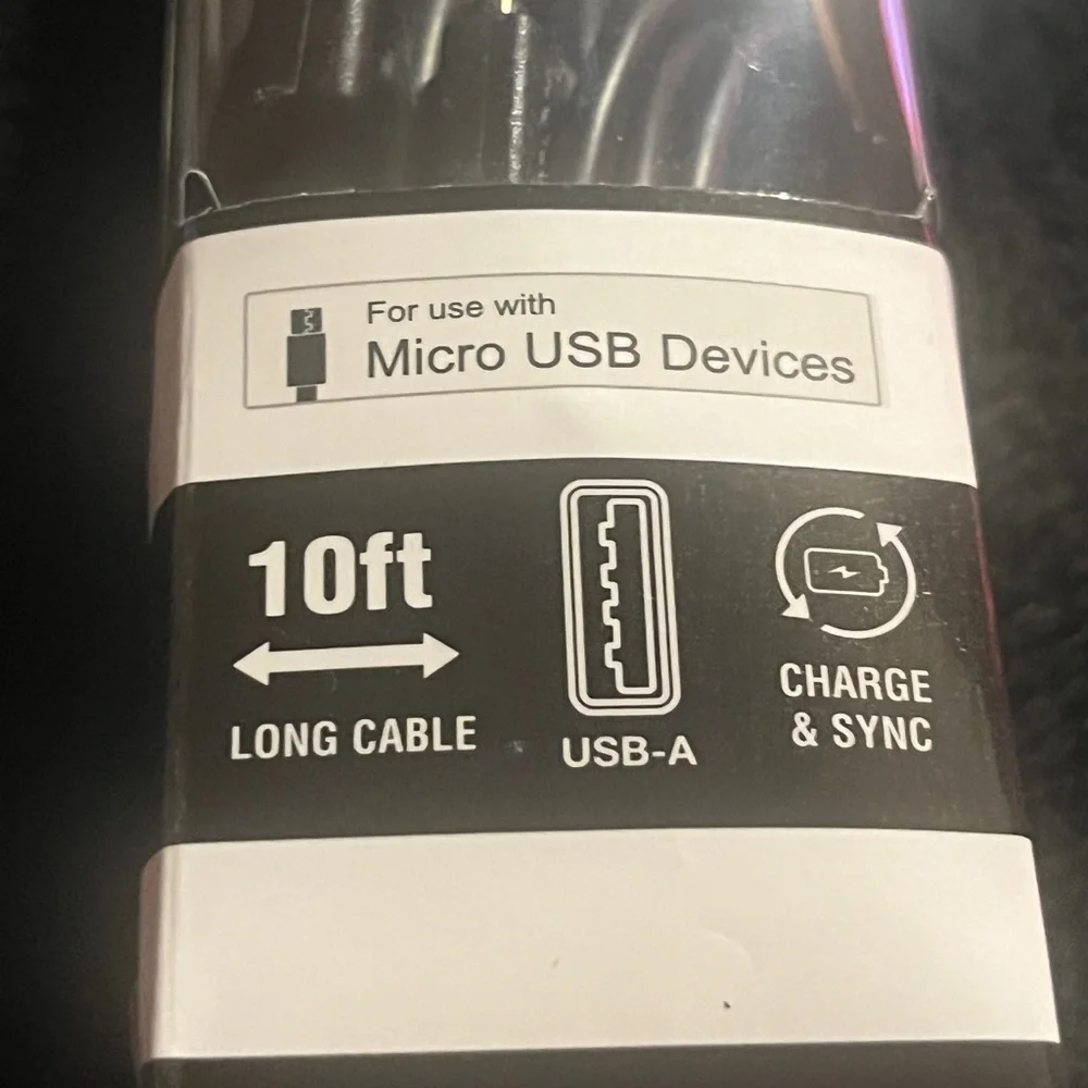 Wireless Gear Micro USB Devices ( 10’ Cable and Wall Charger black New